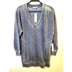 NEW Young‎ Fabulous & Broke Blue Sweatshirt Dress V Neck Burnout Long Sleeve